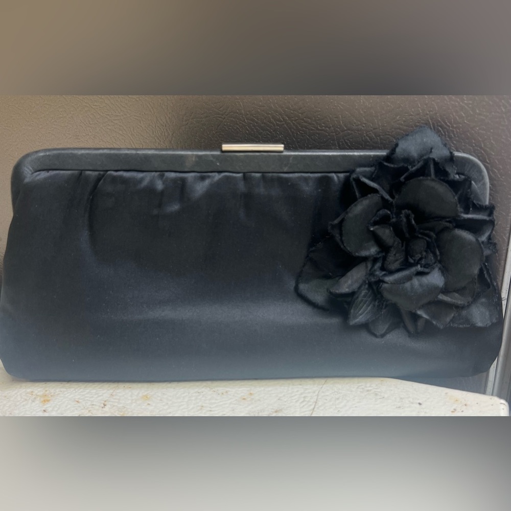 Banana Republic Black clutch with rose embellishment